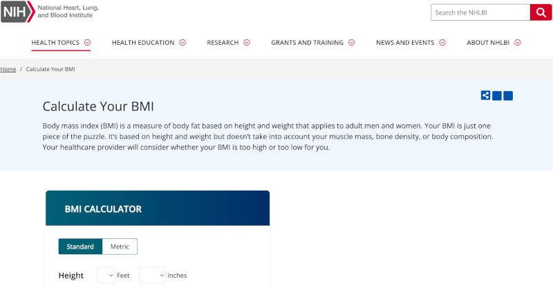 NIH BMI Calculator --Measuring Skinny Fat